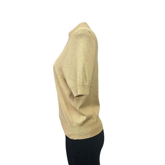 St. John Basics Gold Metallic Santana Knit Mock Neck  Sweater Top sz small‎ VTG - Picture 4 of 10